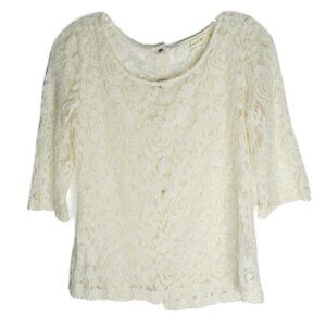 Comme Toi - Ivory Lace Short Sleeve Top - Small